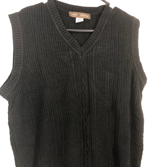 John Henry Wool Blend Sweater Vest, Golf Vest, Cable Knit Pattern SZ M Black - Picture 3 of 5